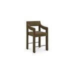 Elise Counter Stool angled side view highlighting softly sloped arms and neat piping on cedar-green upholstery