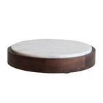 Product Image 1 for Mango Wood and Marble Food Pedestal with Removable Marble Tray, Walnut Finish, White from Creative Co-Op