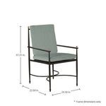 Roma arm chair front angle with frame dimensions overlay showing height 37.25 in, depth 22.5 in, width 24.5 in