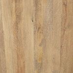 Close-up showing edge details of taupe-colored marble tops on mango wood bases