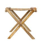 Angled view of stool showing X-shaped legs and textured woven seat