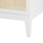 Close-up of the tapered white lacquer leg with clean modern lines