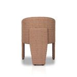 Rear view of chair showing three-leg structure and curved wicker back