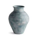 Terracotta Mirela Vase with subtle horizontal ribbing and uneven gray-blue matte glaze