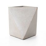 Side view emphasizing angular geometric form of the speckled gray planter