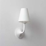 Winnipeg Wall Sconce showing unlit shade and backplate detail with textured white plaster finish