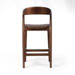 Direct back view emphasizing open wooden frame design and curved wooden lower back panel