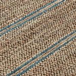 Close-up detail showing chunky looped woven jute fibers with blue stripes