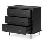 Reagan nightstand with all three drawers fully extended, showing metal ring pulls and interior drawer space