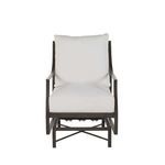 Front view of chair with white cushions replacing taupe ones
