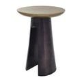 Side view of table showing the wide base leg and top edge silhouette