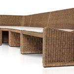 Dining room setting with L-shaped Senna Dining Banquette paired with wooden table and decor