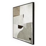 Side angled view of black maple frame wrapping mixed media abstract landscape painting