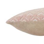 Side view showing contrast between embroidered blush velvet front and plain beige back fabric