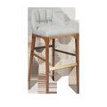 Inga Bar Stool with greenlight powder fabric upholstery and morel brown oak frame with brass kick-plate