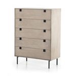 angled front view on white background highlighting slim iron legs and subtle wood texture