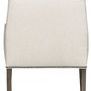 Rear view displaying clean textile upholstery on backrest with leather trim and decorative nailhead detailing