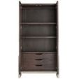Interior view of Shasta Wardrobe open, showing adjustable shelves, three drawers and clothing rod