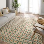 Product Image 5 for Gyasi Hand Knotted Geometric Green/Cream Rug from Jaipur