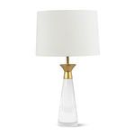 Starling Crystal Table Lamp isolated on white background with natural linen shade and crystal base