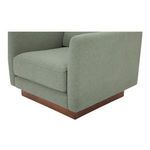 Close-up of Vernon Accent Chair corner showing wood base detail and fabric grain
