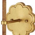 Close crop focused on gold leaf floral backplate on white background