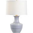 Conor Classic Lamp with blue and white textured ceramic base and brass mounting and white drum shade