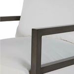 Close-up detail of slate gray aluminum armrest with light gray cushion beneath