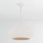 Handcrafted Ferndale Pendant made from white coiled cotton cord with warm glowing light escaping small gaps