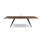 Table viewed from front with net fully attached and black iron legs angled outward