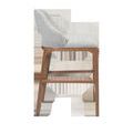Side view highlighting angled solid oak legs and contoured seat profile