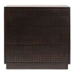 Denman 3 Drawer Nightstand with parquet-inspired woodgrain facade in dark brown finish