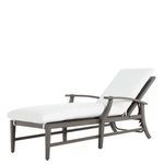 Side view of chaise frame without cushions showing slatted seat and angled backrest