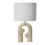 Eclipse Resin Table Lamp with textured neutral resin base and curved silhouette, topped with a white drum shade