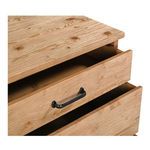 Close-up of upper drawers on Tade nightstand showing black metal handle detail