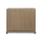Back view of dresser showing continuous textured finish and curved podium base