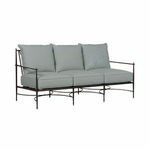 Roma Aluminum Outdoor Sofa with black metal frame, brass accents, and grey cushions