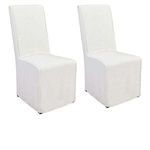 Set of two Jordan upholstered dining chairs with white linen blend slipcovers on birch wood frames