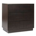 Three-quarter angle view highlighting side and front parquet woodgrain texture of nightstand