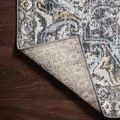 Corner of rug flipped over revealing woven polypropylene backing and backside color variation
