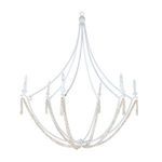 Nakita Chandelier with six candle-base lights on curved metal rods accented by natural stone bead strands