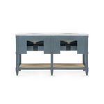 Back view of Sienna vanity with open underside revealing porcelain undermount sinks and support structure