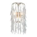 Glen Arbor Wall Sconce lit, enhancing glow through translucent white glass leaves and gold frame