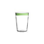 Tarifa Green Drinking Glass with clear borosilicate glass and distinctive green rim at top