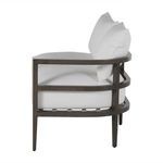 Close-up of round edge aluminum arm with plush white back cushion