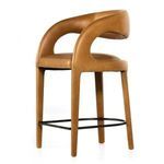 Hawkins stool angled side view emphasizing leather-covered frame and open back design