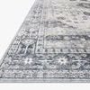Close-up angled view of Skye Silver/Grey rug’s textured surface and detailed patterned border