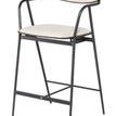 Gianni Counter Stool with black metal frame, beige fabric seat, and curved backrest with arm supports