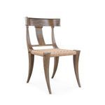 Milos Side Chair in solid oak with curved legs and backrest, handwoven basketweave seat in Greek Klismos style