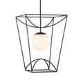 Rochefort Lantern front and center with clear view of black metal frame and white glass sphere